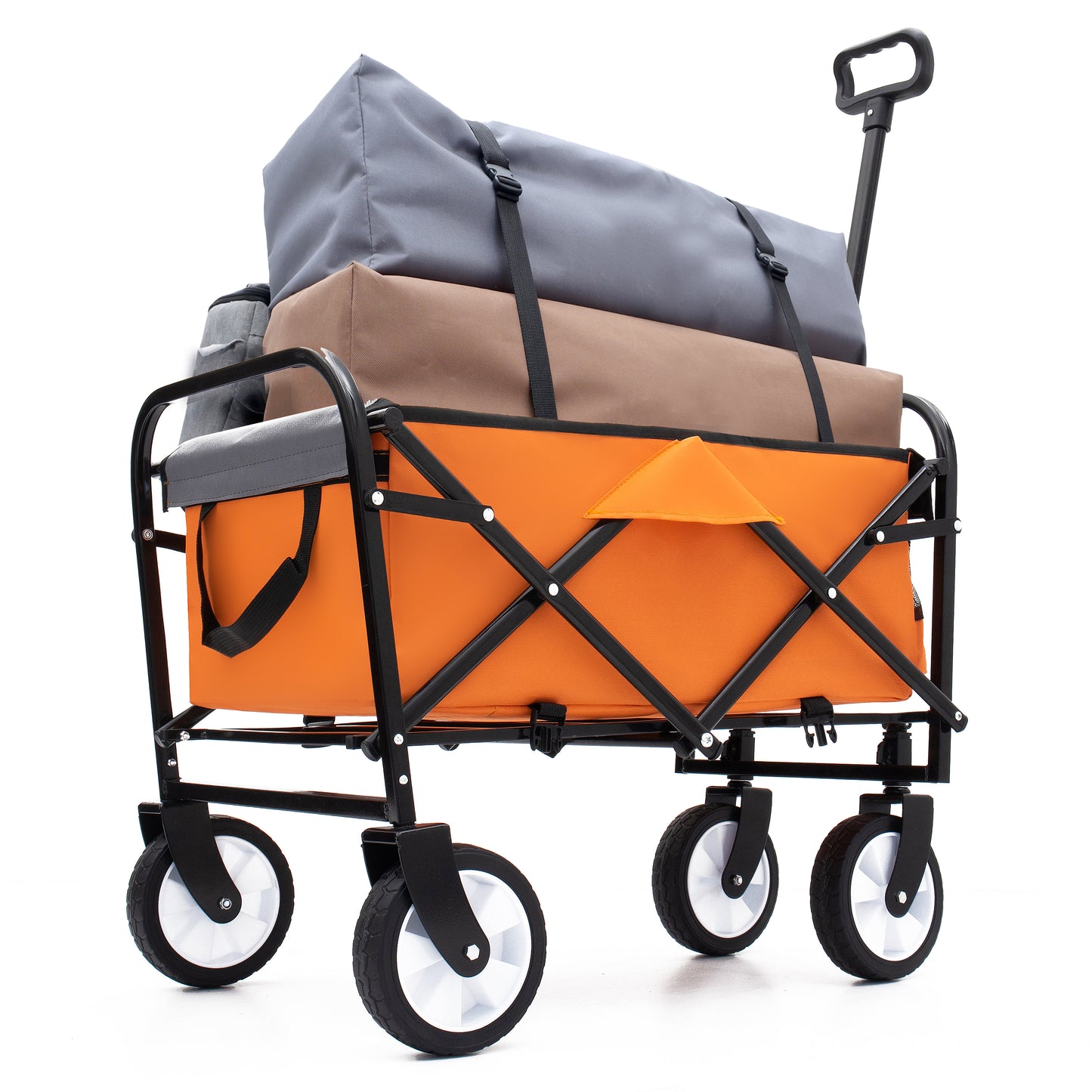 NIGSQJB Heavy Duty Utility Folding Wagon Cart Big Wheels & Adjustable Handle & Drink Holder