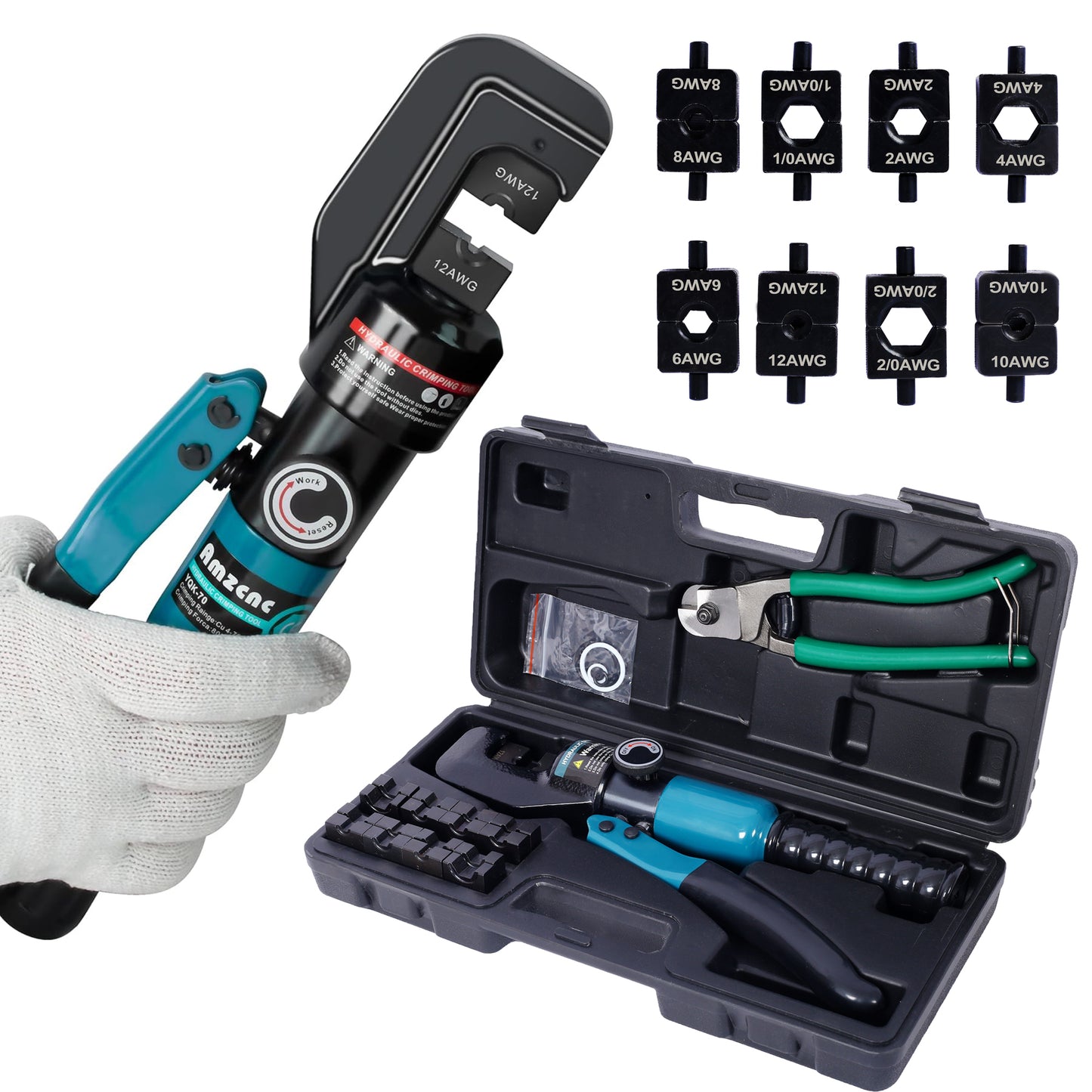 NIGSQJB 10T Hydraulic Crimper with 9 Sets Dies 12 AWG to 2/0 AWG