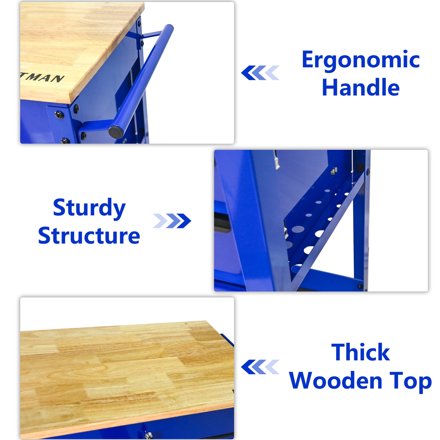 NIGSQJB 3 Drawers Tool Chest on Wheels with Wood Top