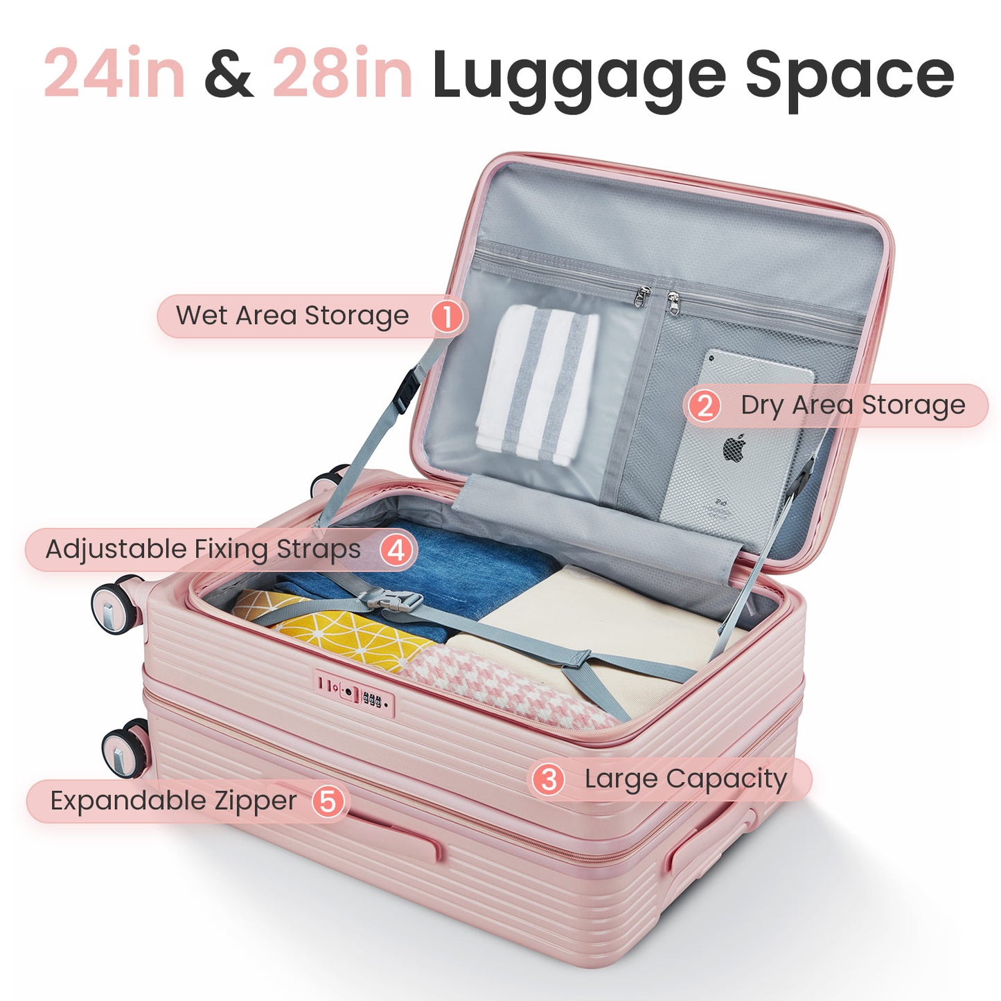 NIGSQJB Luggage Sets 3Pcs with PVC Cover & TSA Lock & Double Wheels(20-24-28in)