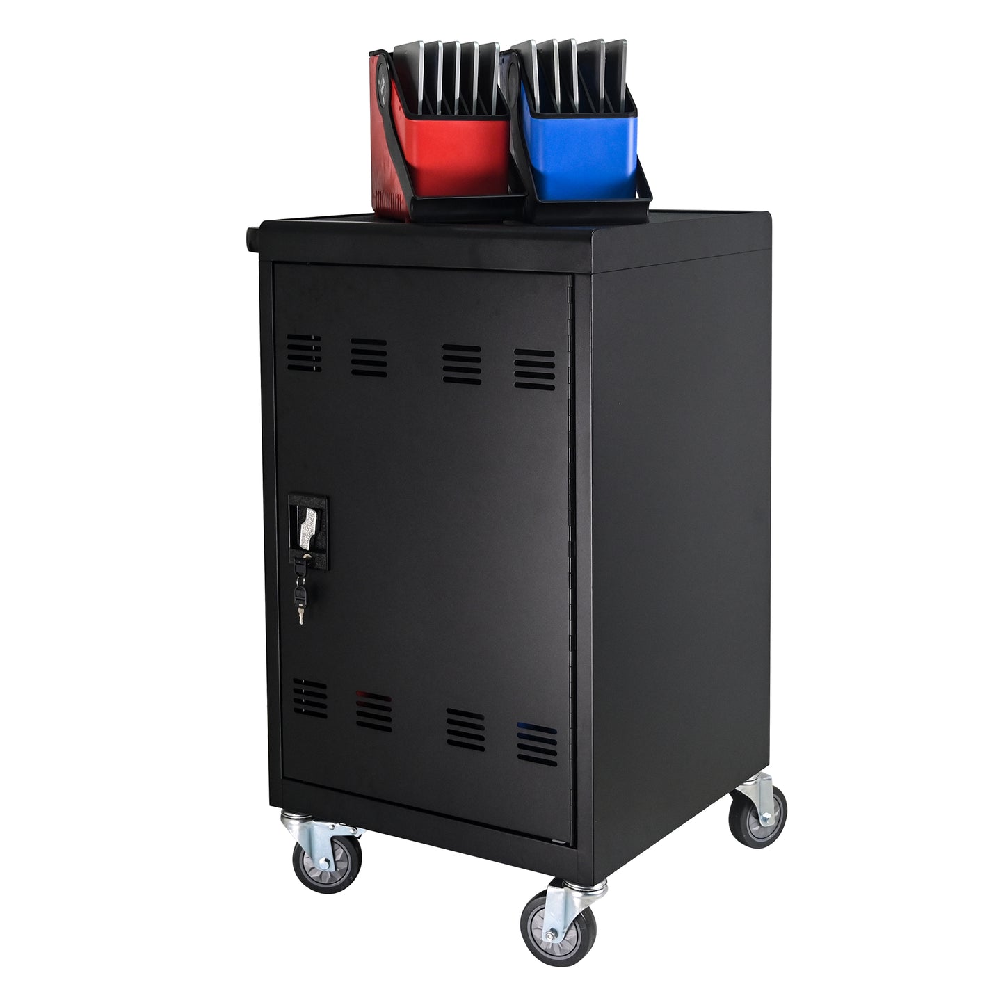 NIGSQJB 32-Device Mobile Charging Station for Chromebook, ipads,Laptop and Tablets, Lockable Charging Cabinet with Cable Management Dividers, Cable Clips, Storage Compartment & Removable Door, Black