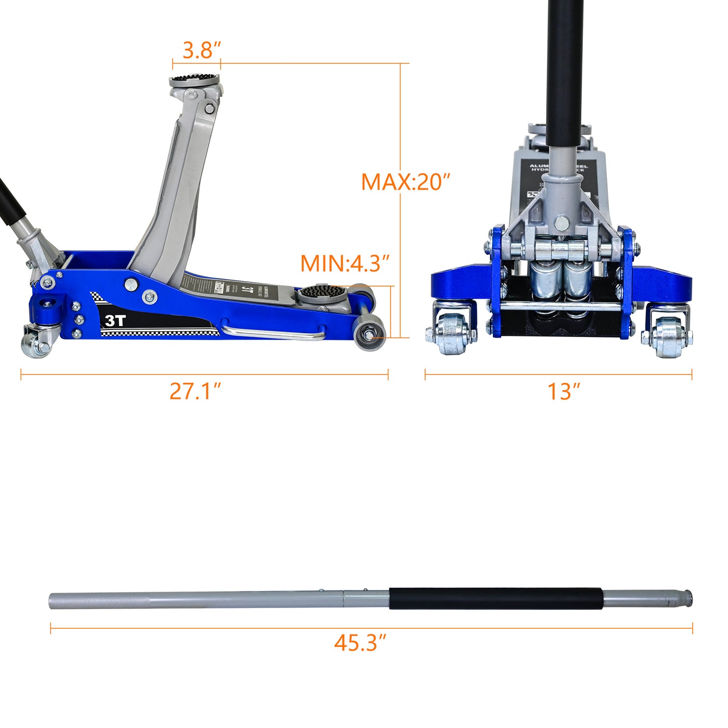 NIGSQJB 3-Ton (6600 lbs) Hydraulic Trolley Floor Jack with Extra Saddle 
