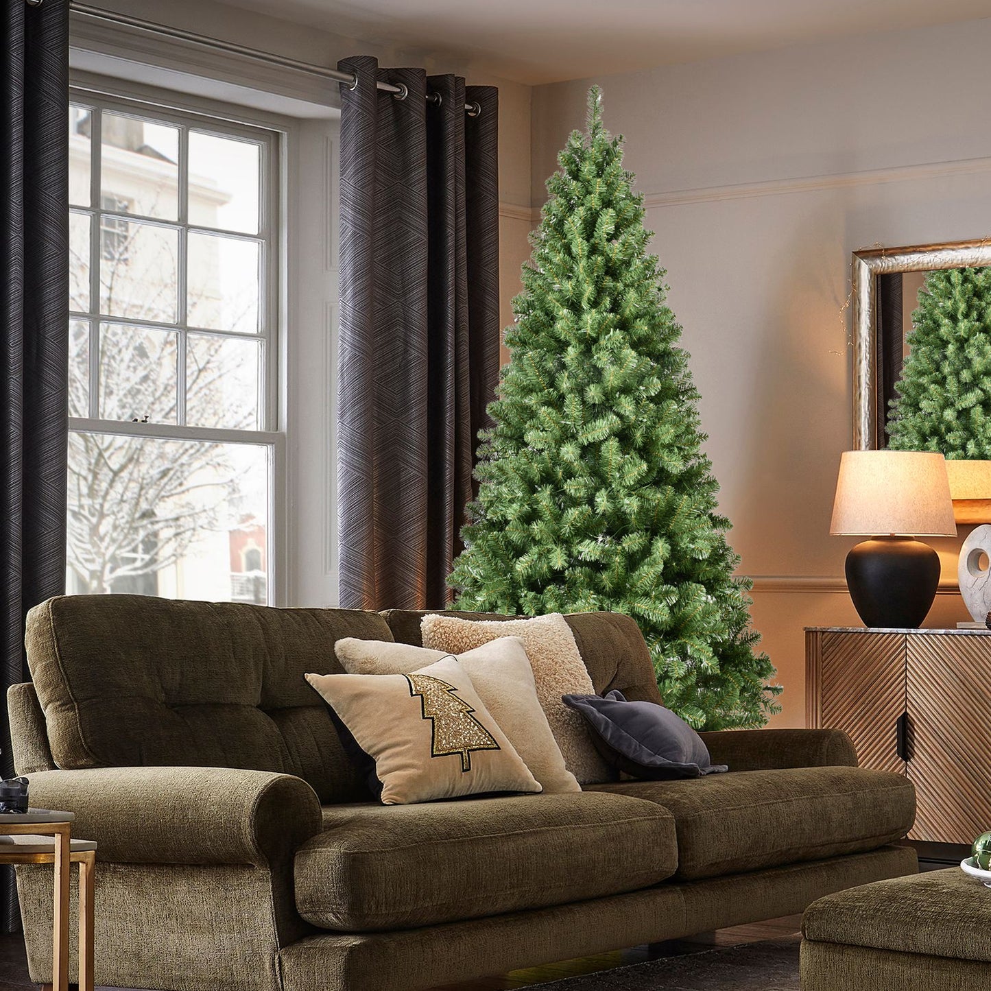 NIGSQJB 5-6-7-8-9ft Pre-Lit PVC Christmas Tree with UL Lights & Tips & Auto-Unfold Memory Wire