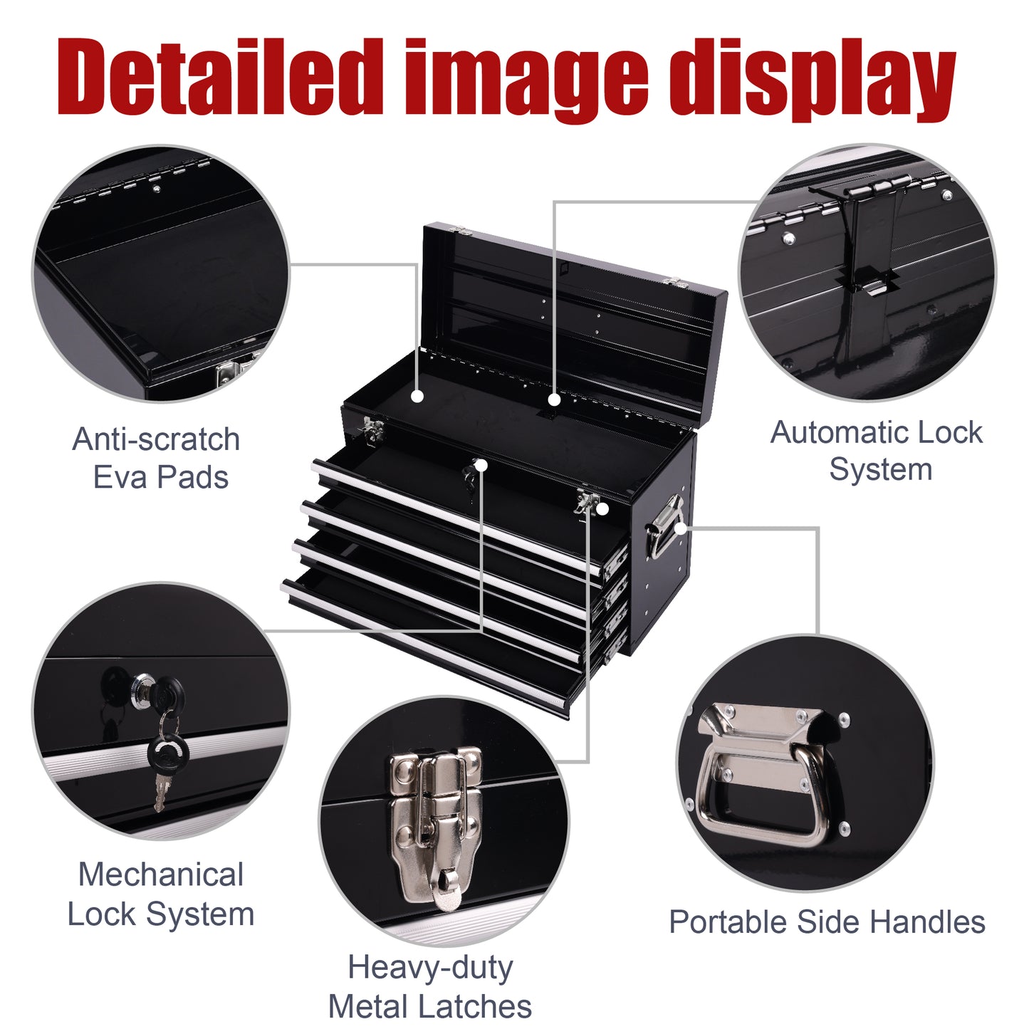 NIGSQJB 20" Portable Metal Tool Box with 5-Layers 4 Drawers,Black