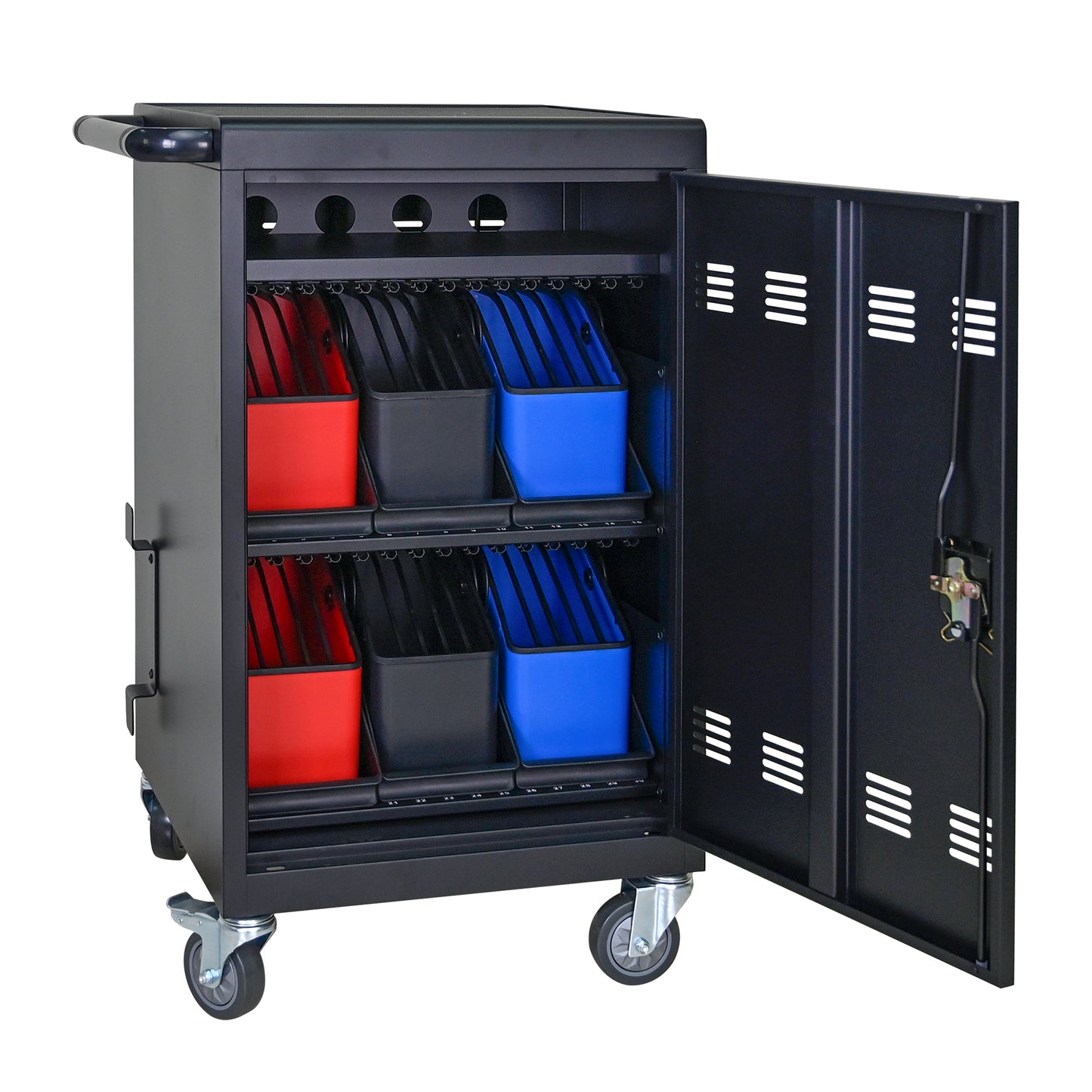 NIGSQJB 32-Device Mobile Charging Station for Chromebook, ipads,Laptop and Tablets, Lockable Charging Cabinet with Cable Management Dividers, Cable Clips, Storage Compartment & Removable Door, Black