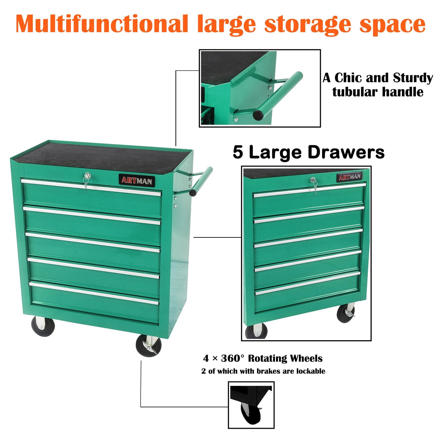 NIGSQJB 29.9"H Rolling Tool Chest Box with 5 Large Drawers