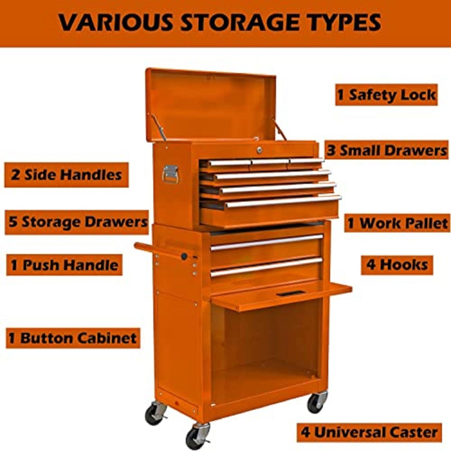 NIGSQJB 2-In-1 43.1"H Rolling Tool Chest with 8 Drawers