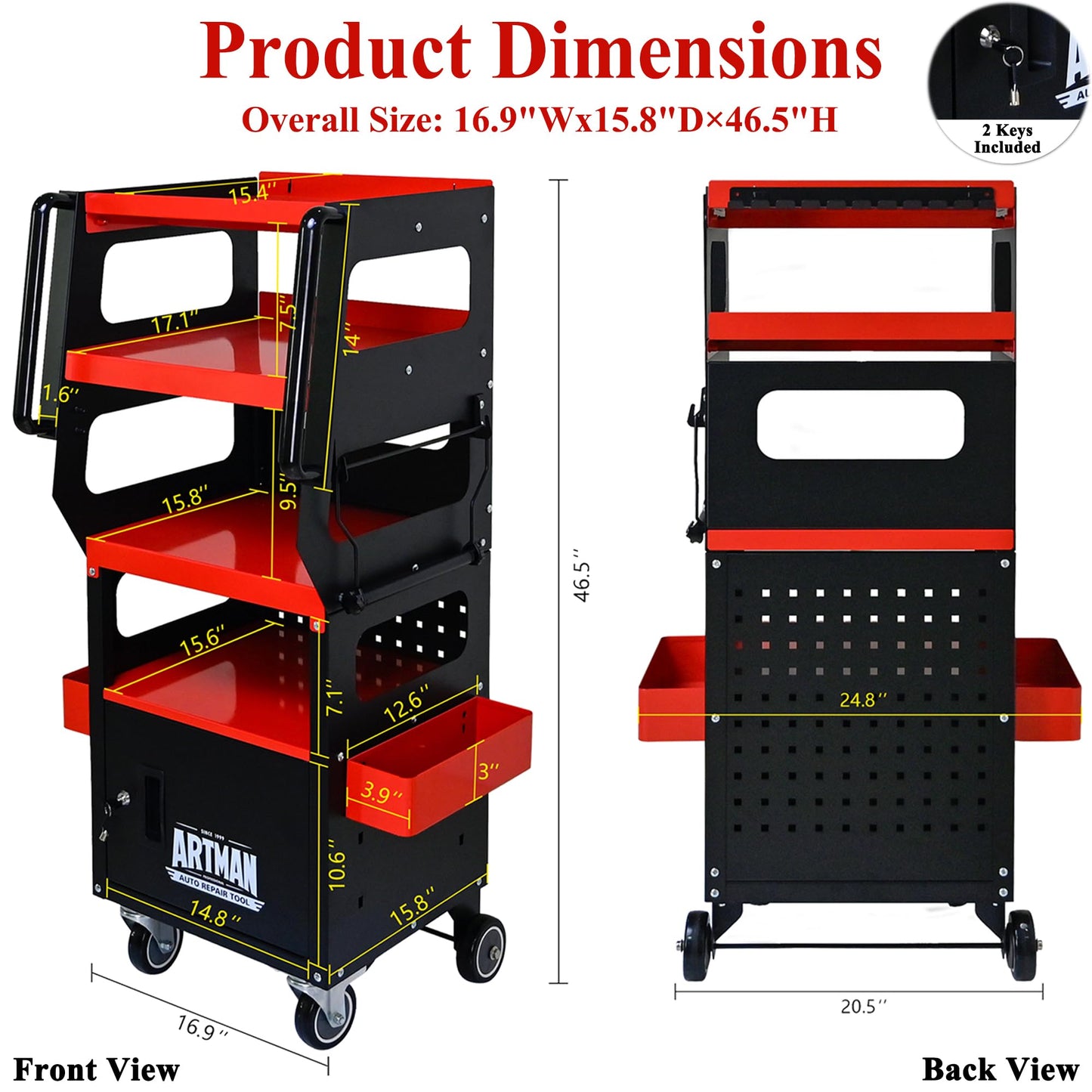 NIGSQJB 4-Tier Multifunctional Tool Chest Cart on Wheels