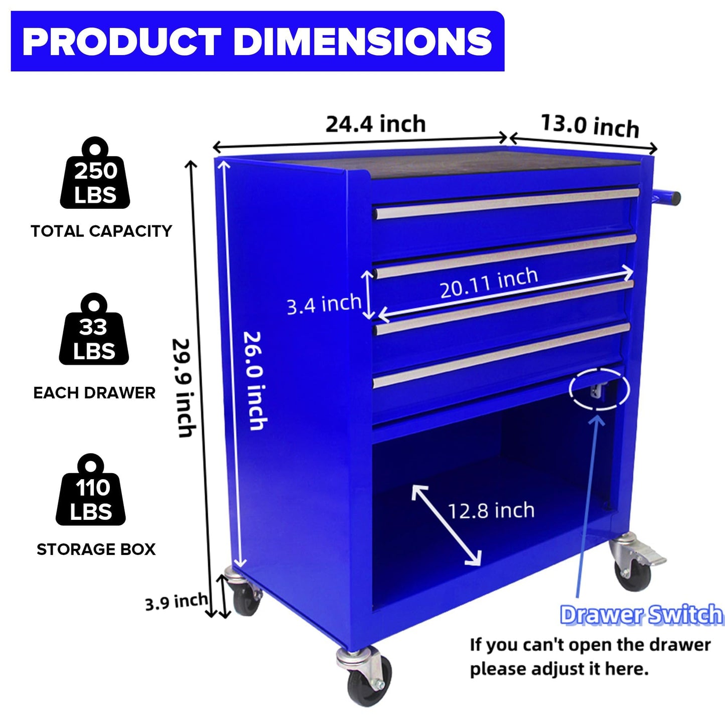 NIGSQJB 29.9"H Rolling Tool Box Organizer with 4 Drawers
