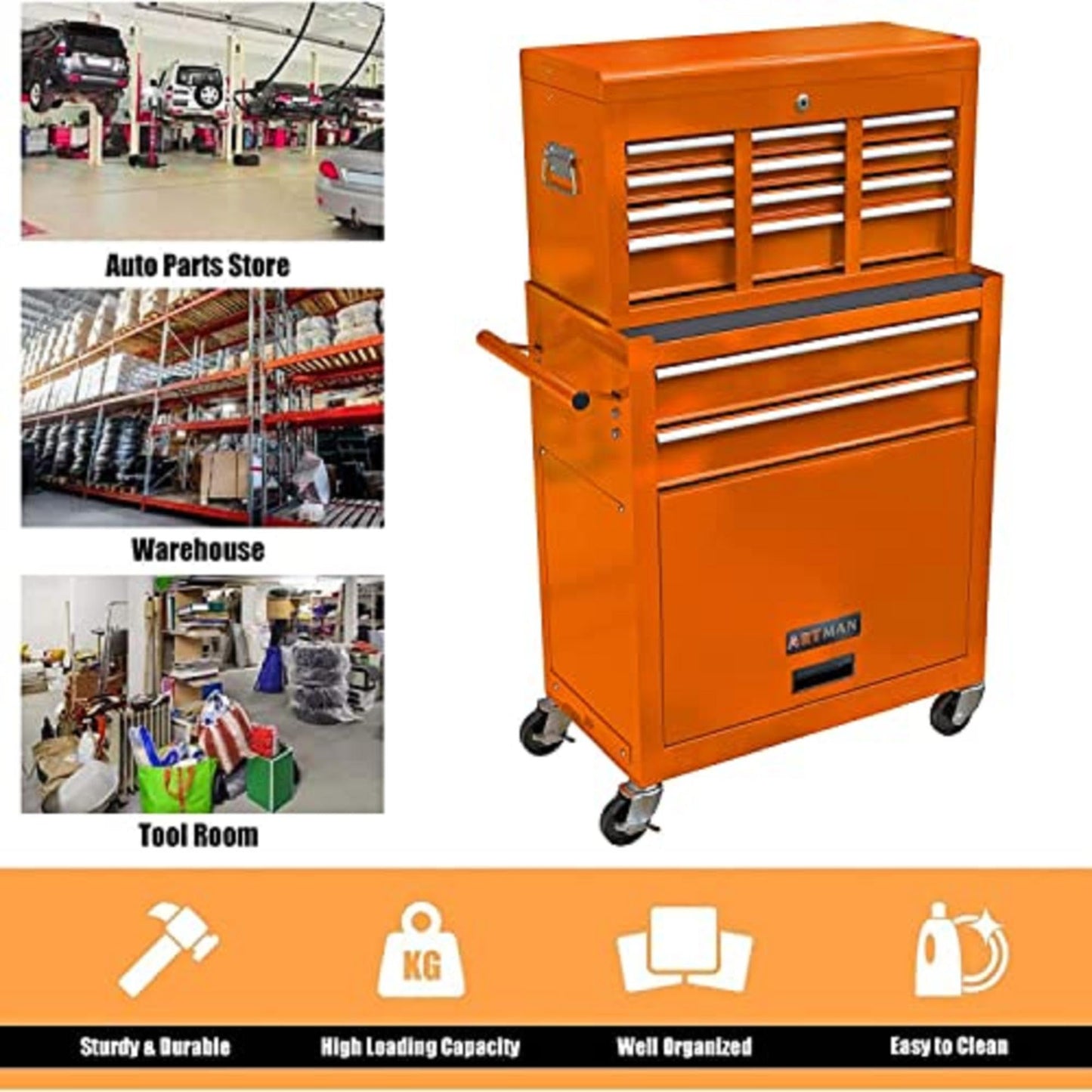 NIGSQJB 2-In-1 43.1"H Rolling Tool Chest with 8 Drawers