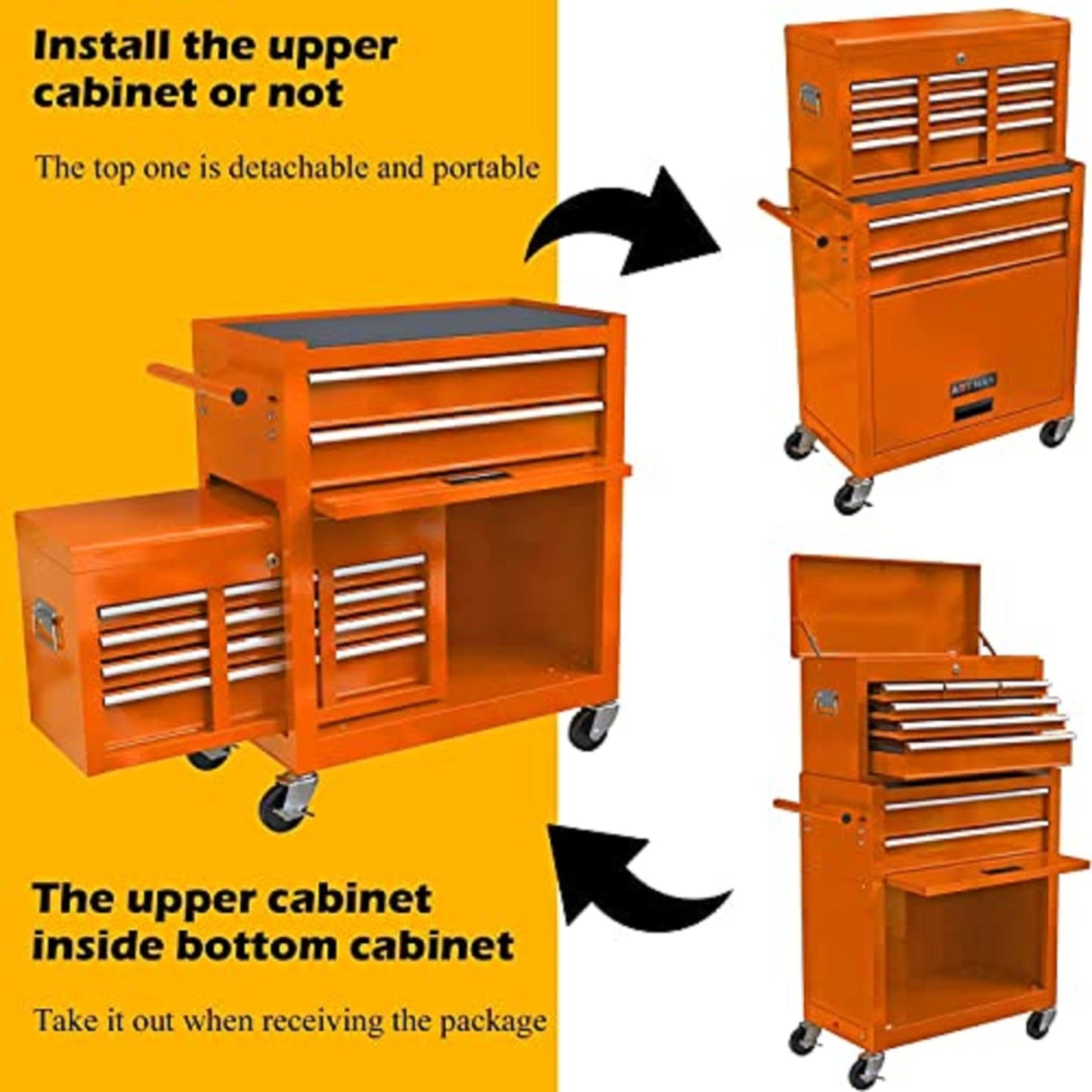 NIGSQJB 2-In-1 43.1"H Rolling Tool Chest with 8 Drawers