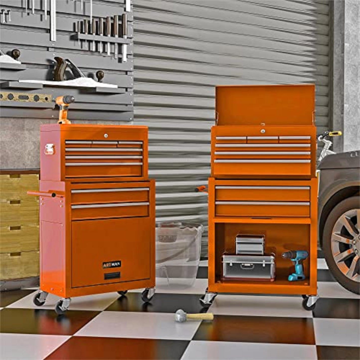 NIGSQJB 2-In-1 43.1"H Rolling Tool Chest with 8 Drawers