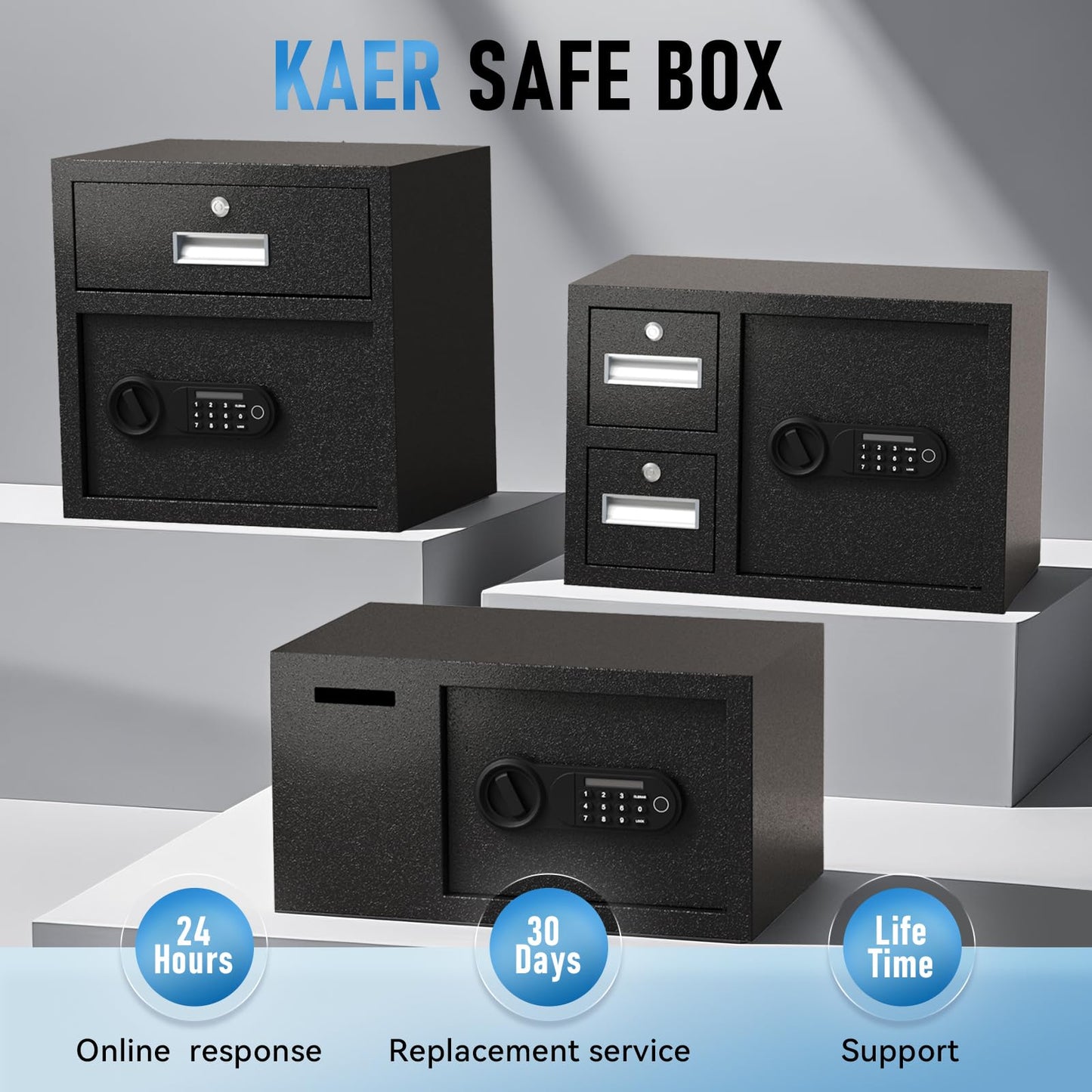 NIGSQJB 1.85 Cubic Ft Storage Locker for Home Office, Steel Safe Box with Fingerprint Biometric, 2 Drawer, 3 Unlock Way, Upgrade Silent & Anti-Theft, LED Light, Safety Box for Money, Jewelry, Black