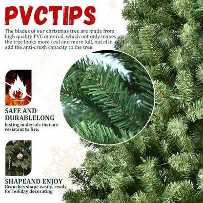 NIGSQJB 5-6-7-8-9ft Pre-Lit PVC Christmas Tree with UL Lights & Tips & Auto-Unfold Memory Wire