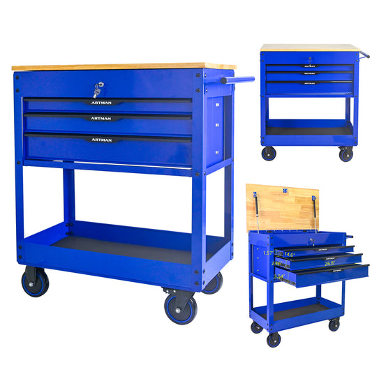 NIGSQJB 3 Drawers Tool Chest on Wheels with Wood Top
