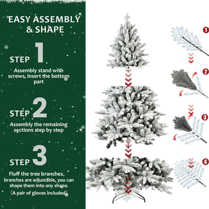 NIGSQJB 5-6-7ft Flocked Christmas Tree with Tips