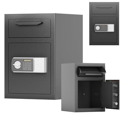 NIGSQJB 2-In-1 Storage Cabinet with Electronic Code Lock & Deposit Slot, Anti-Theft LED Light, Carbon Steel Safe Box Storage Locker for Home, Hotel Restaurant, Office, Black