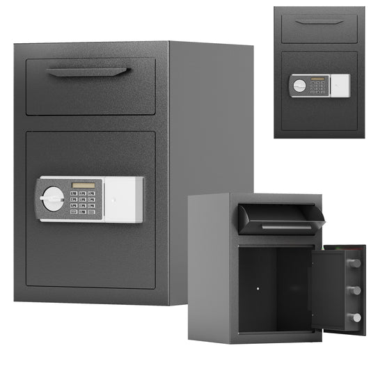 NIGSQJB 2-In-1 Storage Cabinet with Electronic Code Lock & Deposit Slot, Anti-Theft LED Light, Carbon Steel Safe Box Storage Locker for Home, Hotel Restaurant, Office, Black