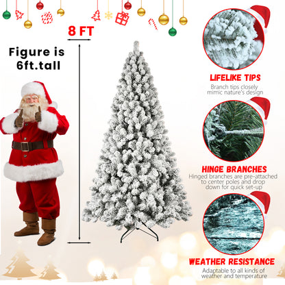 NIGSQJB 5-6-7-8-9ft Flocked Pre-Lit Christmas Tree with UL Warm White Lights & PVC Tips & Auto-Unfold Memory Wire