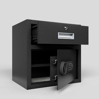 NIGSQJB 1.69 Cubic Feet Storage Cabinet, Steel Safe Box with Drawer & Fingerprint Biometric & 3 Unlock Way, Upgrade Silent & Anti-Theft, LED Light, Safety Box for Home, Office, School, Black