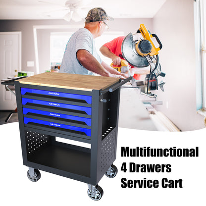 NIGSQJB 35.4"H Tool Chest Cart on Wheels w/ 4 Drawers,Wooden Top