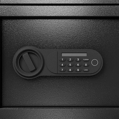 NIGSQJB 1.69 Cubic Feet Storage Cabinet, Steel Safe Box with Drawer & Fingerprint Biometric & 3 Unlock Way, Upgrade Silent & Anti-Theft, LED Light, Safety Box for Home, Office, School, Black