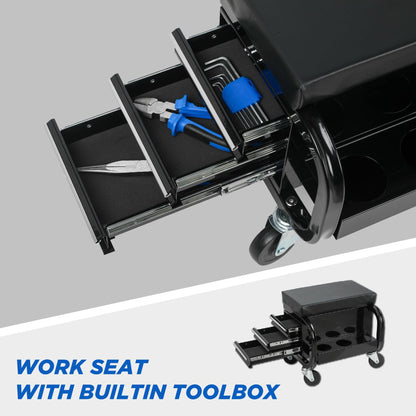 NIGSQJB 3 Drawers Tool Chest Rolling Mechanic Seat 350lbs Capacity