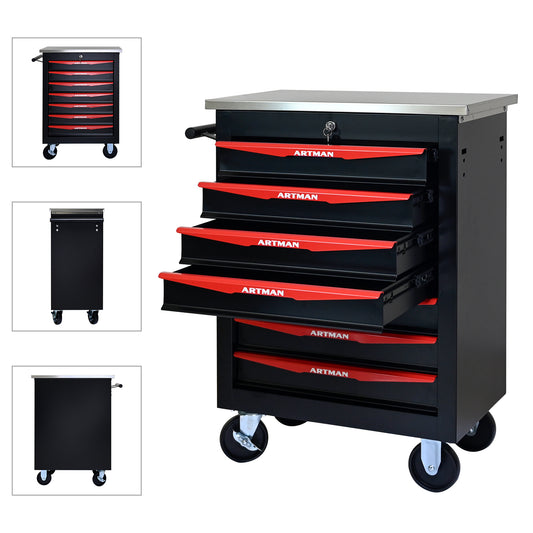 NIGSQJB 30.7"H Rolling Tool Chest with 2-4-5-6-7 Drawers, Black Red