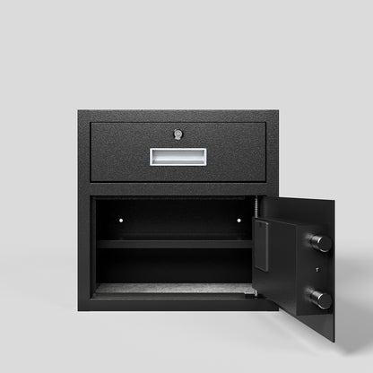 NIGSQJB 1.69 Cubic Feet Storage Cabinet, Steel Safe Box with Drawer & Fingerprint Biometric & 3 Unlock Way, Upgrade Silent & Anti-Theft, LED Light, Safety Box for Home, Office, School, Black