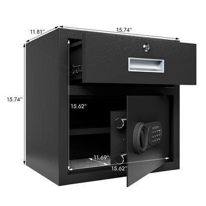 NIGSQJB 1.69 Cubic Feet Storage Cabinet, Steel Safe Box with Drawer & Fingerprint Biometric & 3 Unlock Way, Upgrade Silent & Anti-Theft, LED Light, Safety Box for Home, Office, School, Black