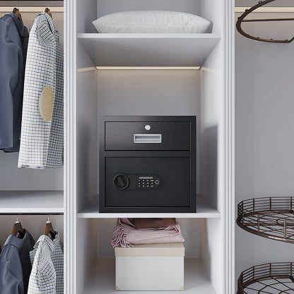 NIGSQJB 1.69 Cubic Feet Storage Cabinet, Steel Safe Box with Drawer & Fingerprint Biometric & 3 Unlock Way, Upgrade Silent & Anti-Theft, LED Light, Safety Box for Home, Office, School, Black