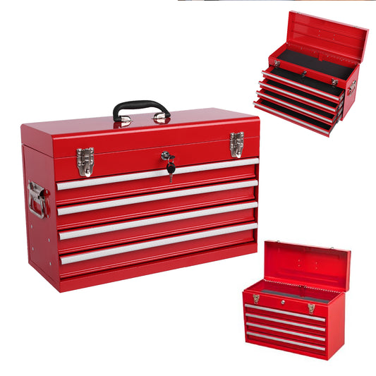 NIGSQJB 20" Portable Metal Tool Box with 5-Layers 4 Drawers,Red