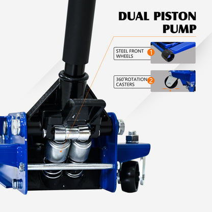 NIGSQJB 3-Ton (6600 lbs) Heavy Duty Horizontal Double Pump Floor Jack with Foot Pedal