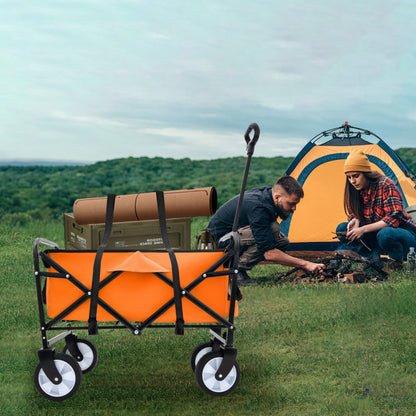 NIGSQJB Heavy Duty Utility Folding Wagon Cart Big Wheels & Adjustable Handle & Drink Holder