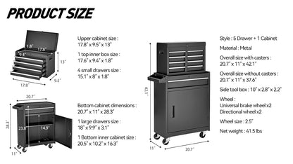 NIGSQJB 2-In-1 Rolling Tool Chest with 5-Drawers