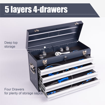 NIGSQJB 20" Portable Metal Tool Box with 5-Layers 4 Drawers, Antique Grey