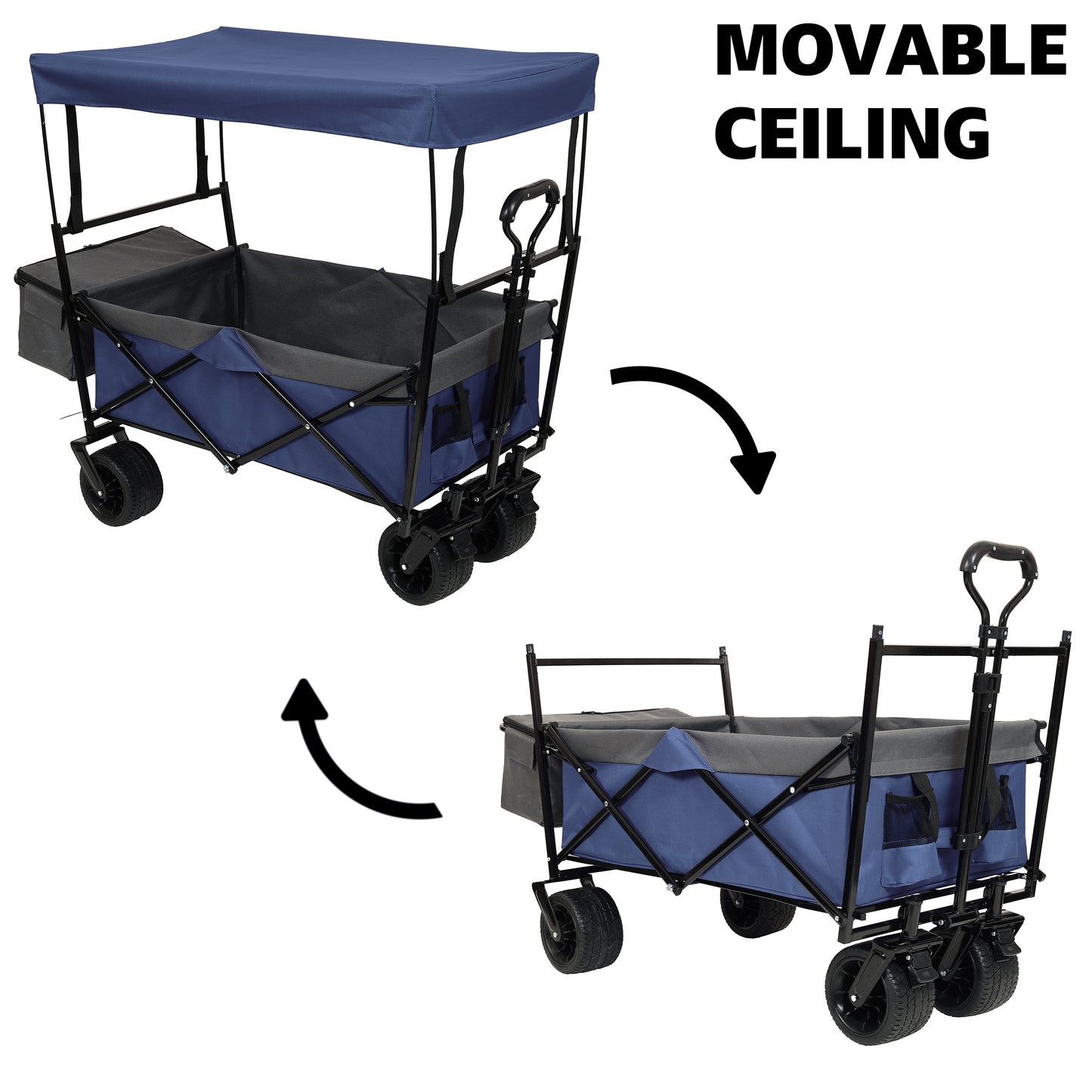 NIGSQJB 480Lbs Collapsible Shopping Cart with Canopy, Mosquito Net & 7" All-Terrain Wheels