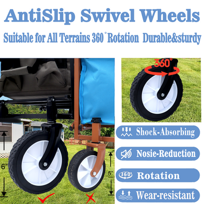 NIGSQJB Heavy Duty Utility Folding Wagon Cart Big Wheels & Adjustable Handle & Drink Holder