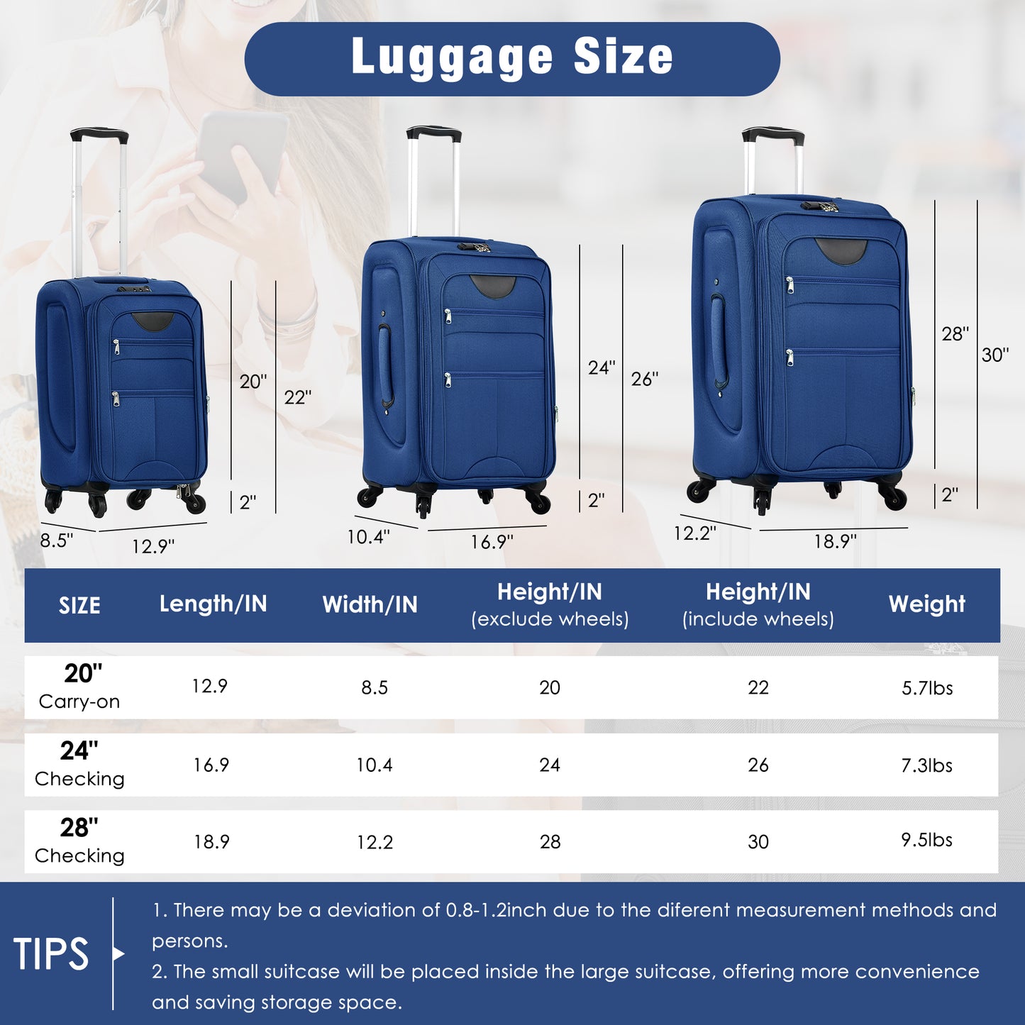 NIGSQJB Softside Expandable Luggage Sets 5 Piece