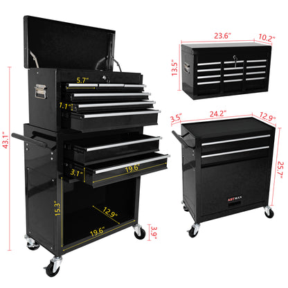 NIGSQJB 2-In-1 43.1"H Rolling Tool Chest with 8 Drawers