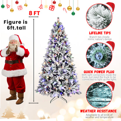 NIGSQJB 7.5-8ft Flocked Christmas Tree with Colorful LED Lights G5 Ball