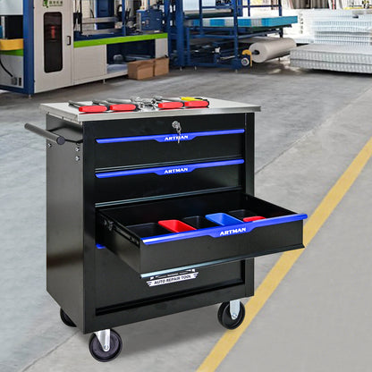 NIGSQJB 30.7"H Lockable Rolling Tool Chest with 2-4-5-6-7 Drawers, Black Blue