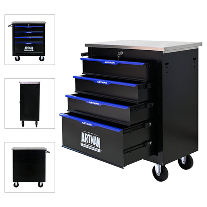 NIGSQJB 30.7"H Lockable Rolling Tool Chest with 2-4-5-6-7 Drawers, Black Blue