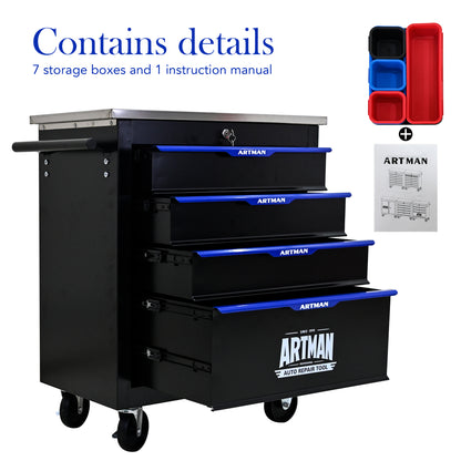 NIGSQJB 30.7"H Lockable Rolling Tool Chest with 2-4-5-6-7 Drawers, Black Blue