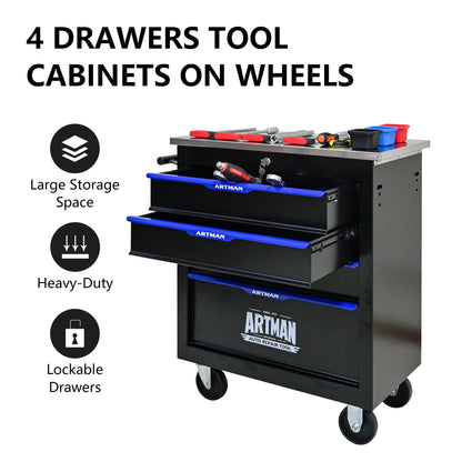 NIGSQJB 30.7"H Lockable Rolling Tool Chest with 2-4-5-6-7 Drawers, Black Blue