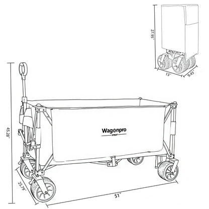 NIGSQJB 51" Extra Long Large Heavy-Duty Foldable Utility Shopping Wagon Cart Black