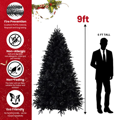 NIGSQJB 4-5-6-7-7.5-8-9ft Black Christmas Tree with White LED Lights