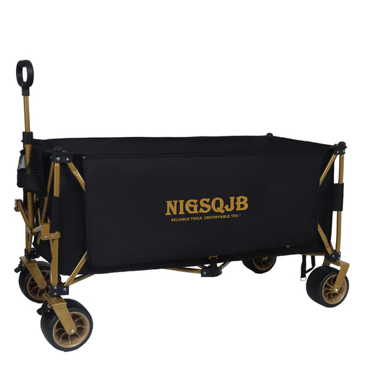 NIGSQJB 51" Extra Long Large Heavy-Duty Foldable Utility Shopping Wagon Cart Black