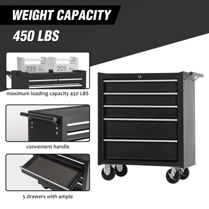 NIGSQJB 5-Drawers Rolling Tool Chest with Wheels & Locking, Black
