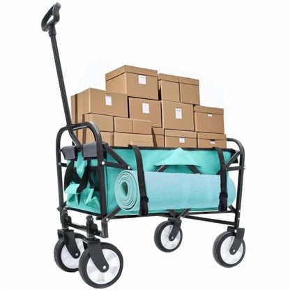 NIGSQJB Heavy Duty Utility Folding Wagon Cart Big Wheels & Adjustable Handle & Drink Holder